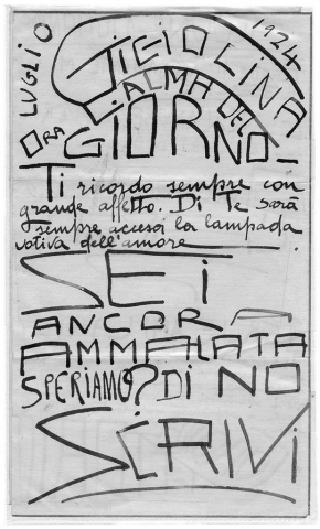 Gigiolina ora calma del giorno, pag.1, penna su carta, 1924, collezione privata