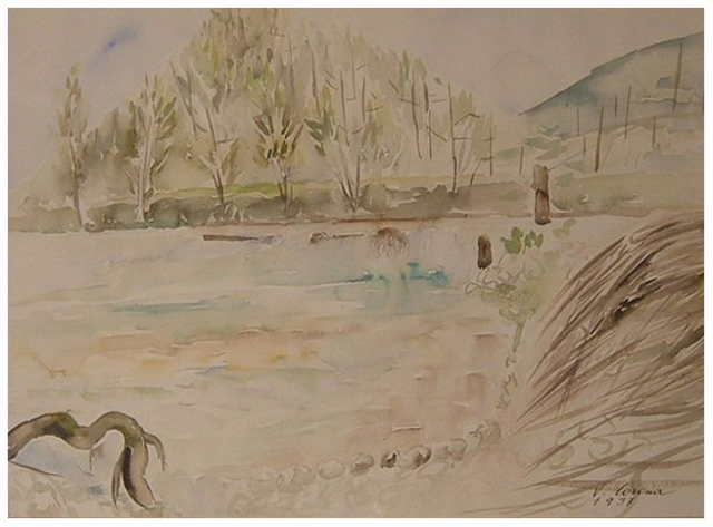 Al fiume, acquerello, 1937, collezione privata