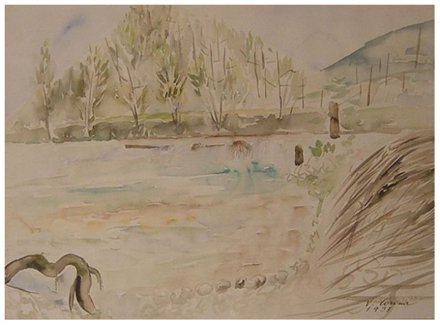 Al fiume, acquerello, 1937, collezione privata