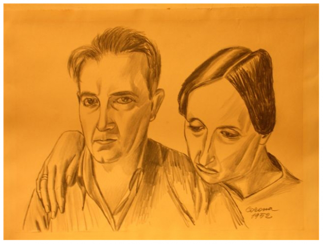 Autoritratto con moglie, matita su carta, 1952, collezione privata