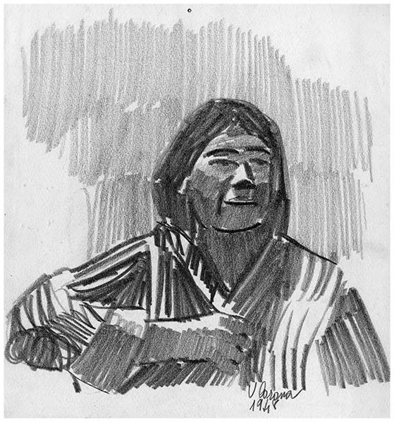 Donna interloquente, matita su carta, 1948, collezione privata