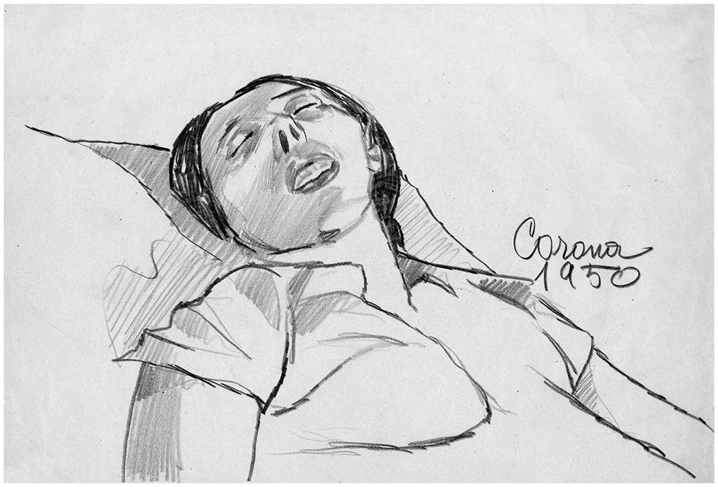 Gigia addormentata, matita su carta, 1950, collezione privata