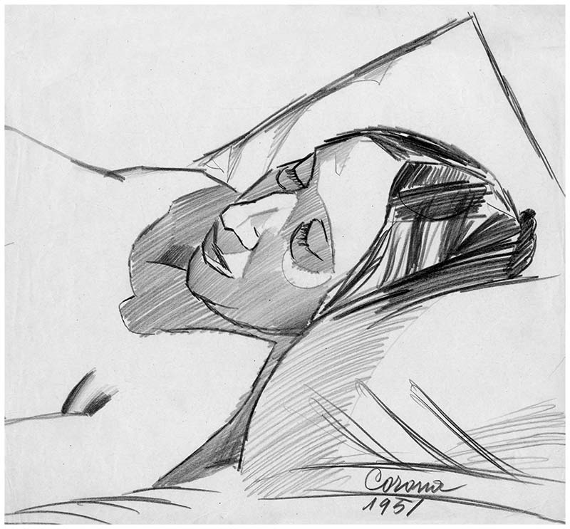 Gigia addormentata, matita su carta, 1951, collezione privata