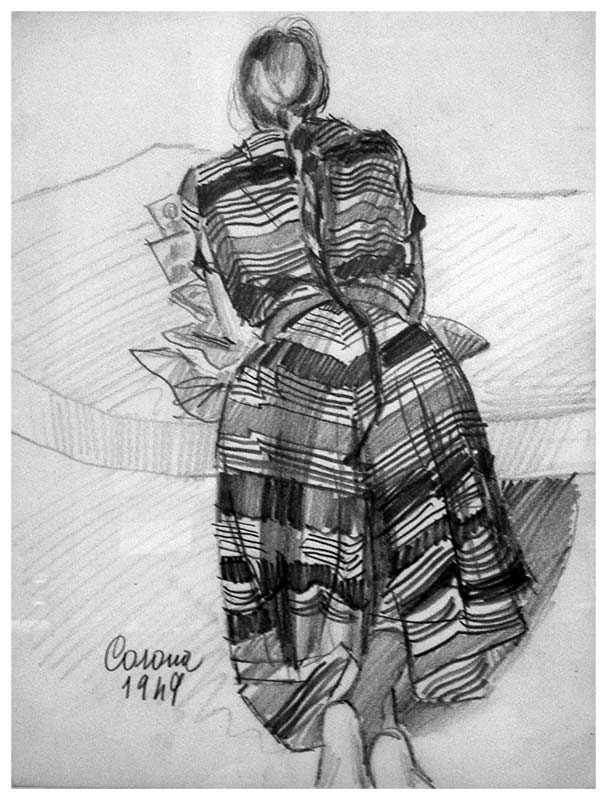 Gigia che prega, matita su carta, 1949, collezione privata