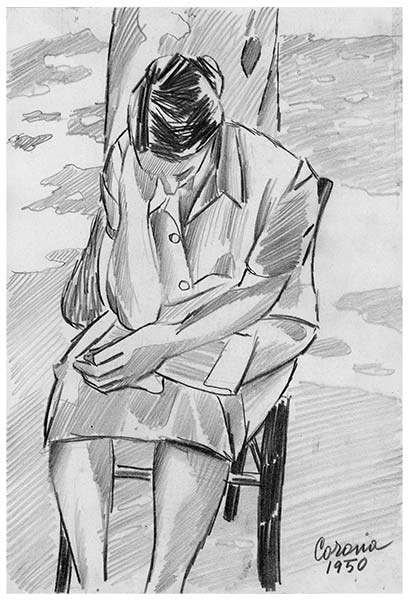 Gigia seduta, matita su carta, 1950, collezione privata