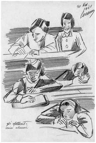 Gli sfaticati miei alunni, matita su carta, 1951, collezione privata