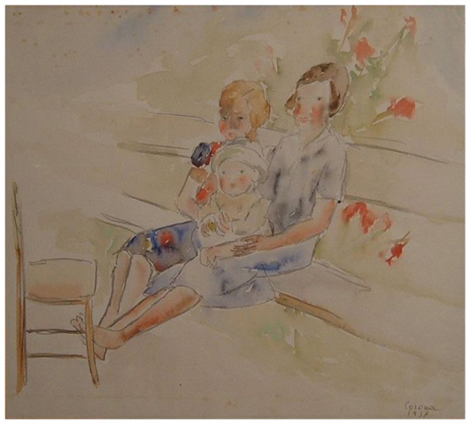 Madre con figli, acquerello, 1937, collezione privata