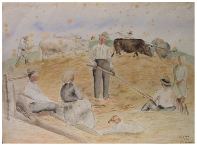 Pestatura del grano, acquerello, 1933, collezione privata