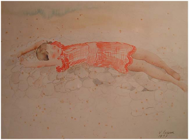 Ragazza distesa, acquerello, 1937, collezione privata