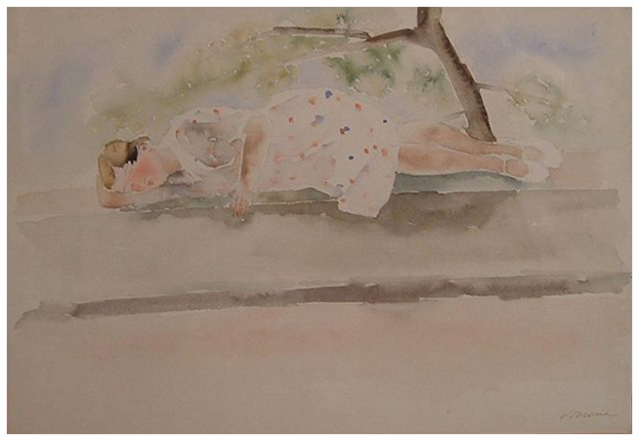 Ragazza sul muretto, acquerello, 1937, collezione privata