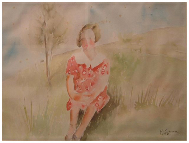Seduta in posa, acquerello, 1937, collezione privata